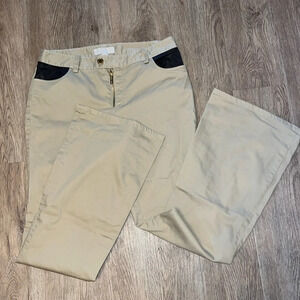 Michael Kors Tan Faux Leather Pockets Gold Hardware Mid Rise Bootcut Pants 8